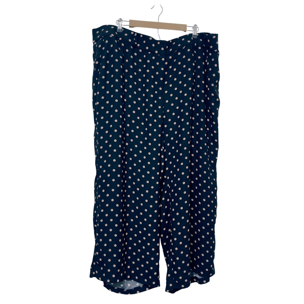 Lane Bryant Women Polka Dot Wide Leg Pants 26P Black Beige Cropped Trousers